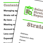 A cropped image of a fanned pages of a strata report.